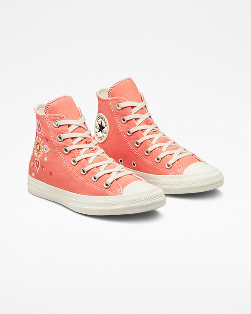 Dámské Boty Vysoké Converse Chuck Taylor All Star Floral Embroidery Oranžové Černé | CZ TCEH10